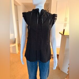 J. Crew Black Textured Ruffle Sleeve Blouse